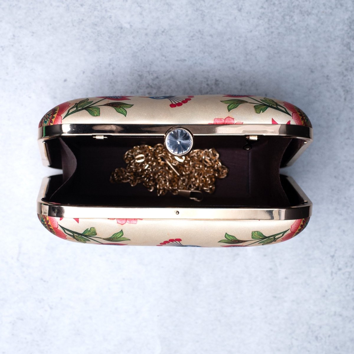 Artklim Biege Based Peacock Printed Clutch