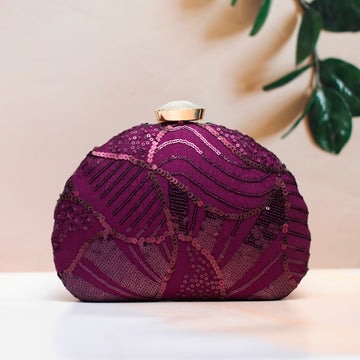 Purple Sequins Embroidery Half Moon Clutch