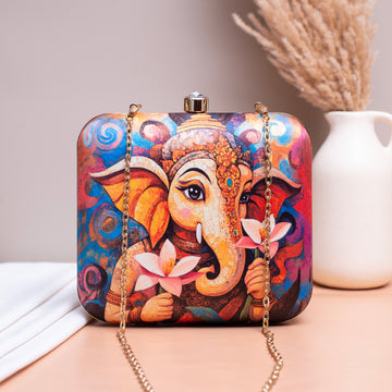 Artklim Lord Ganesh With Lotus Printed Clutch