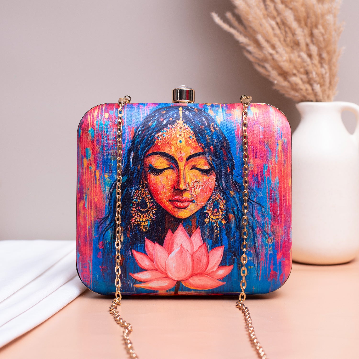 Artklim Multicolored Indian Woman Portrait Printed Clutch