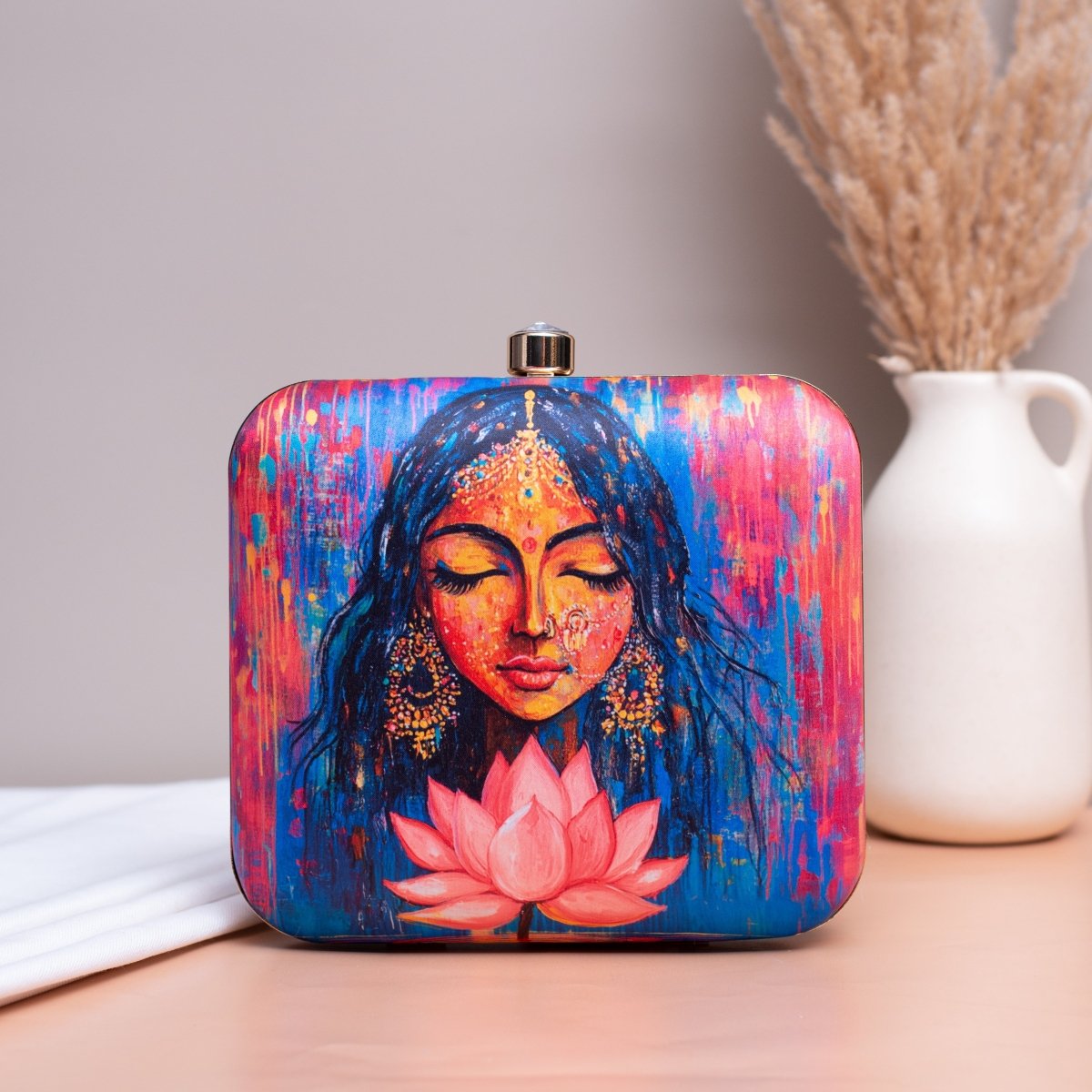 Artklim Multicolored Indian Woman Portrait Printed Clutch