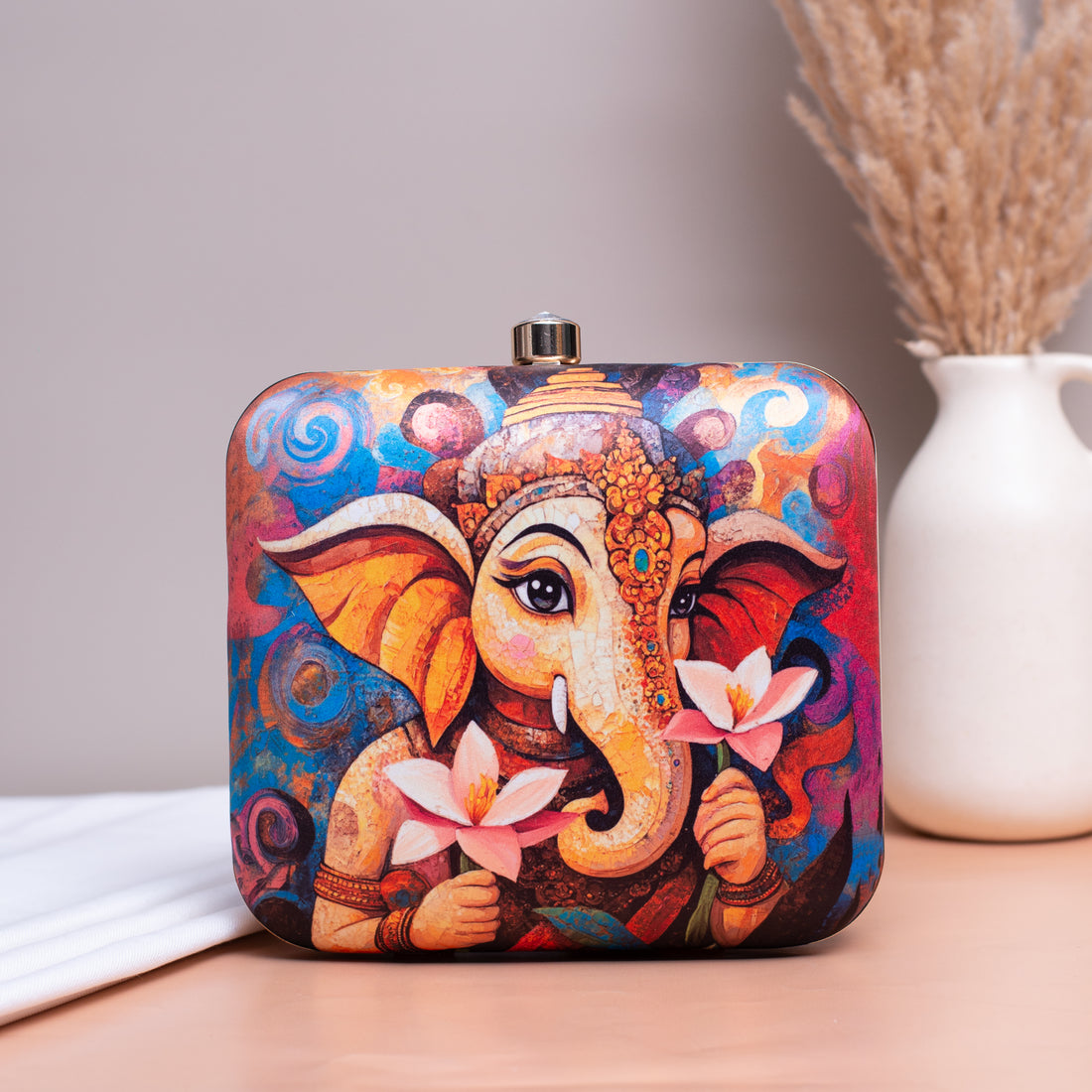 Artklim Lord Ganesh With Lotus Printed Clutch