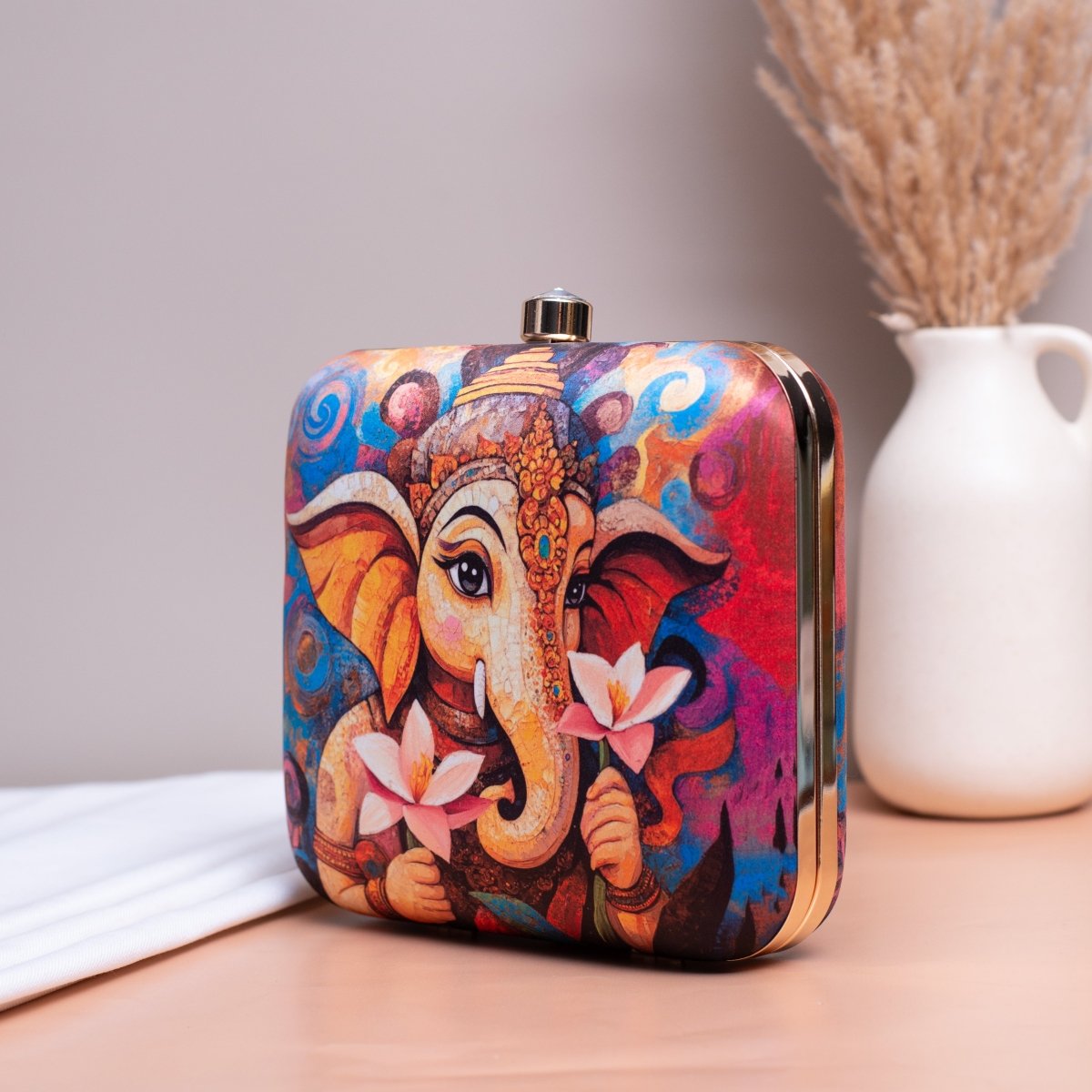 Artklim Lord Ganesh With Lotus Printed Clutch