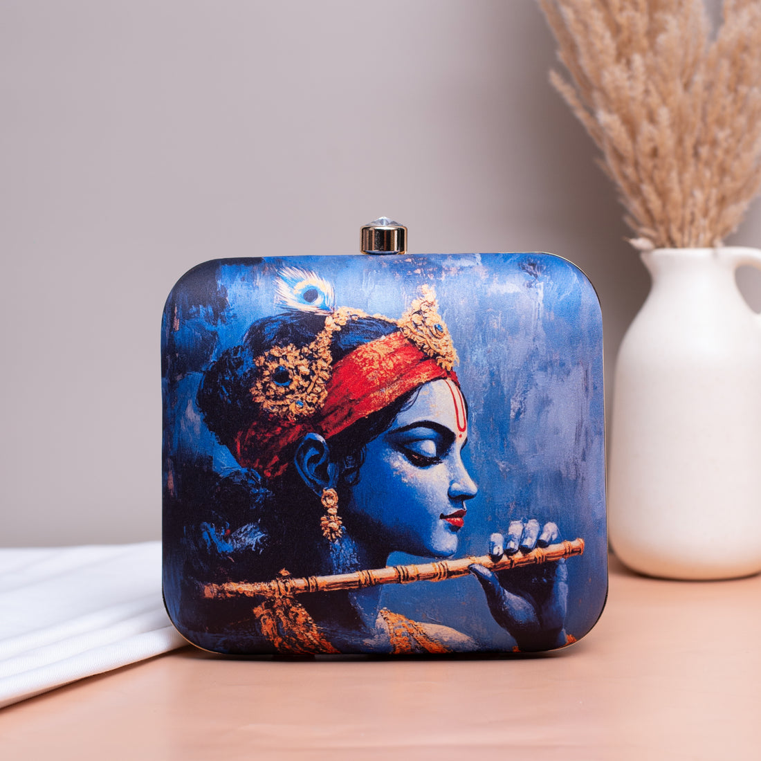 Artklim Blue Based Majestic Krishna Printed Clutch