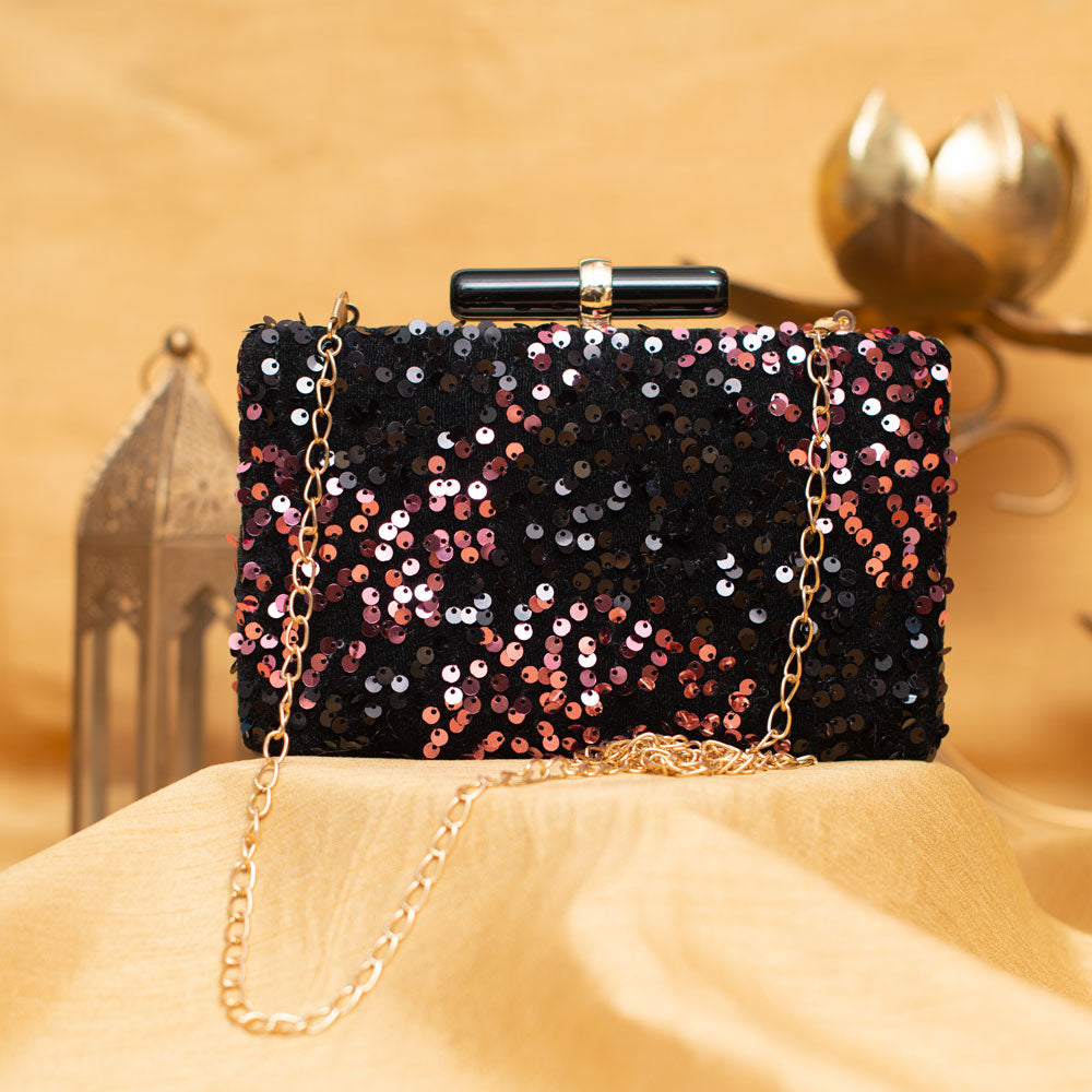 Artklim Golden and Black Sequins Party Clutch