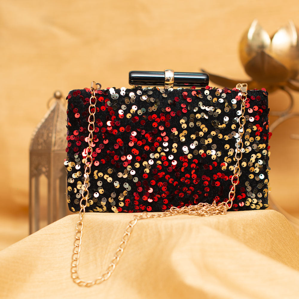 Artklim Red and Golden Sequins Party Clutch