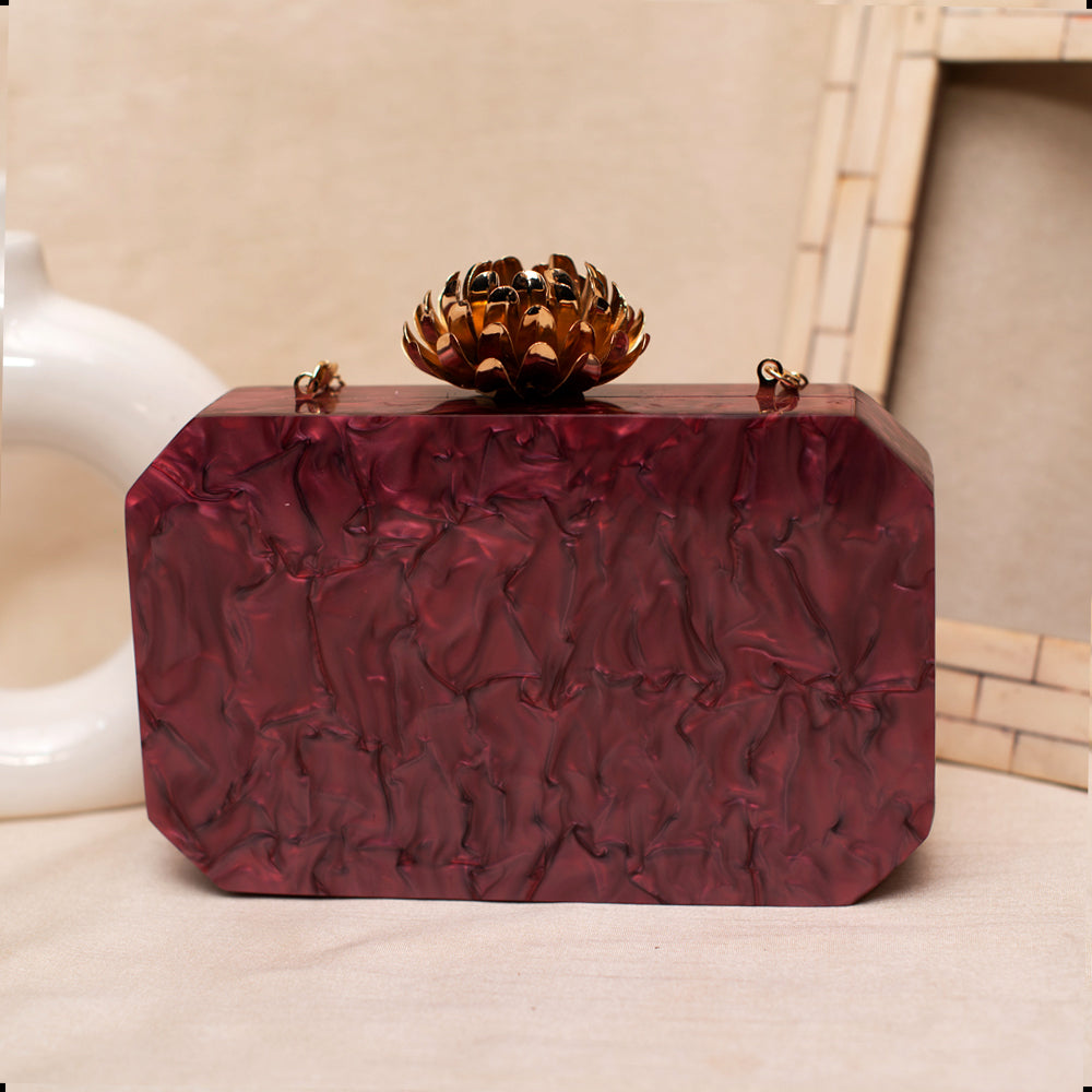 Artklim Maroon Stone Acrylic Clutch