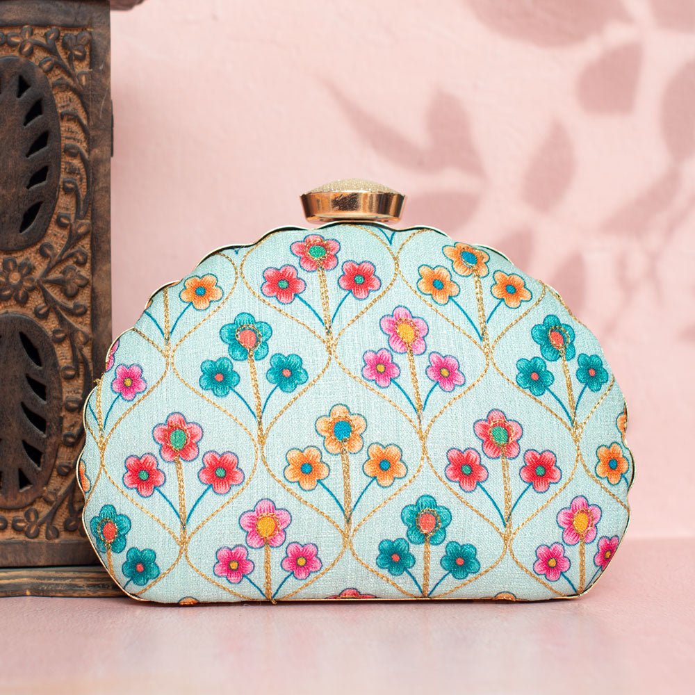 Artklim Pure White Base Clutch With Floral Work Design