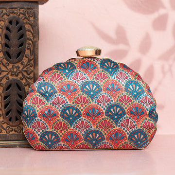 Artklim Bright Pink and Blue Traditional Print Clutch