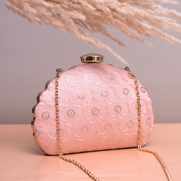 Artklim Light Pink Based Sequins Embroidery Clutch