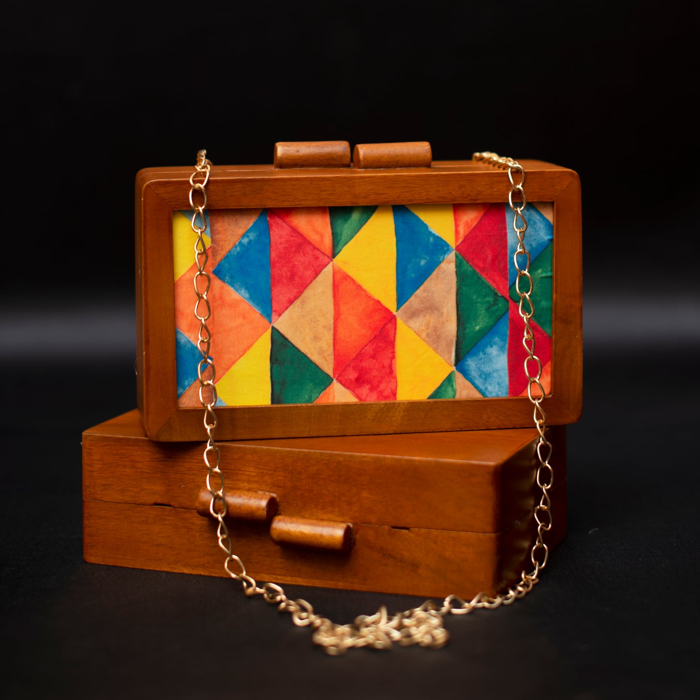 Colourful Wooden Printed Clutch