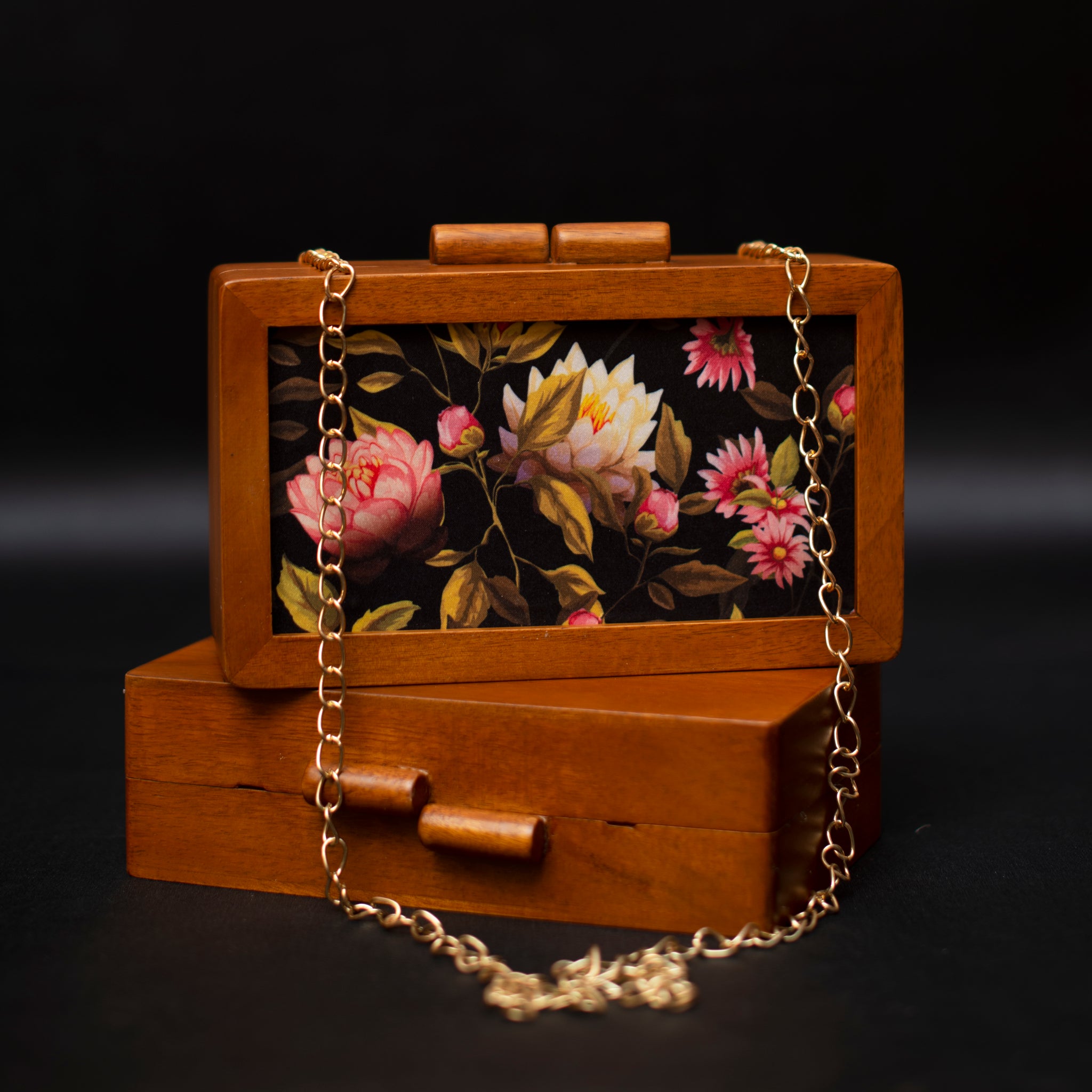 Artklim Floral Wooden Printed Clutch