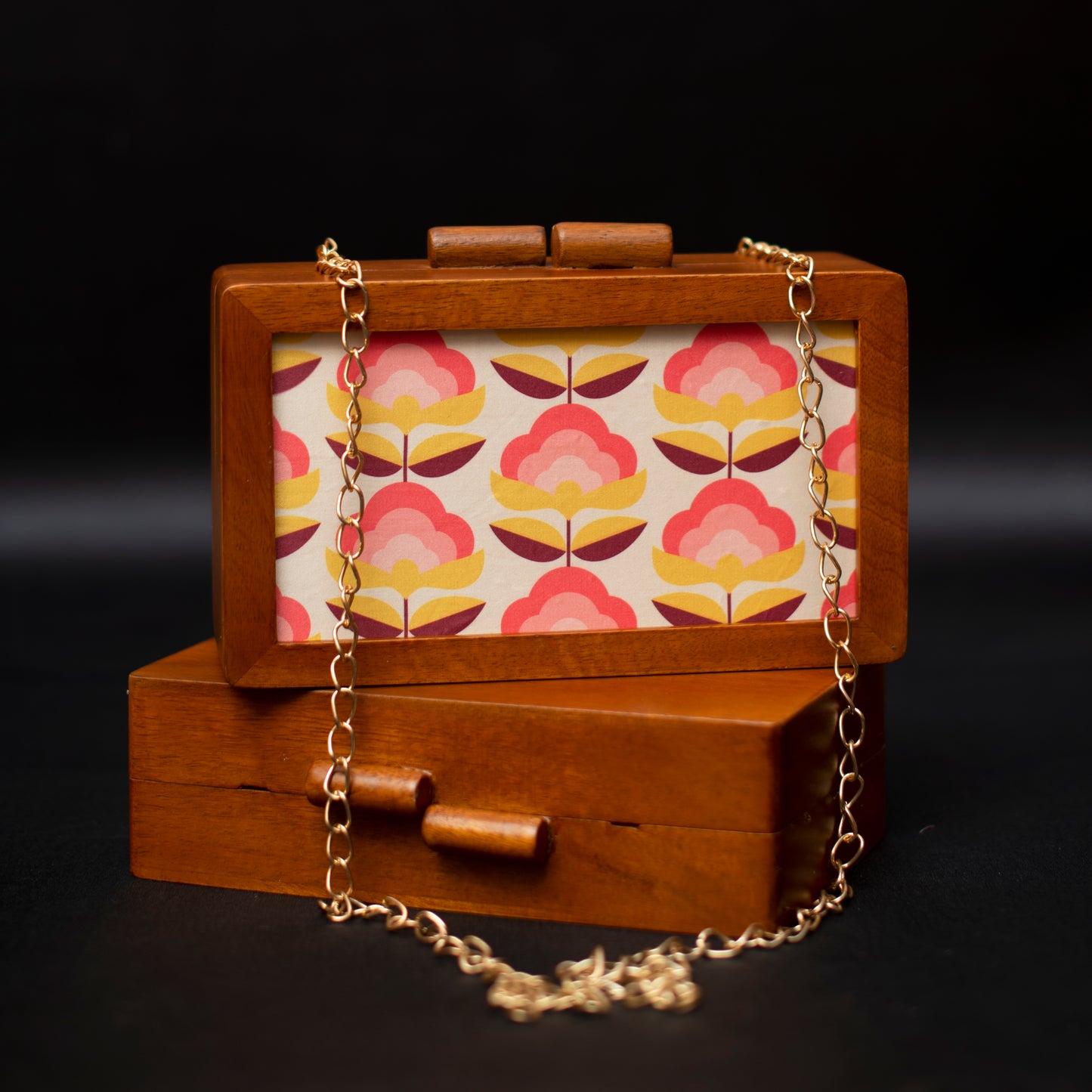 Artklim Floral Printed Wooden Clutch