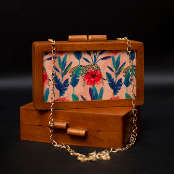 Artklim Red Flower Wooden Printed Clutch