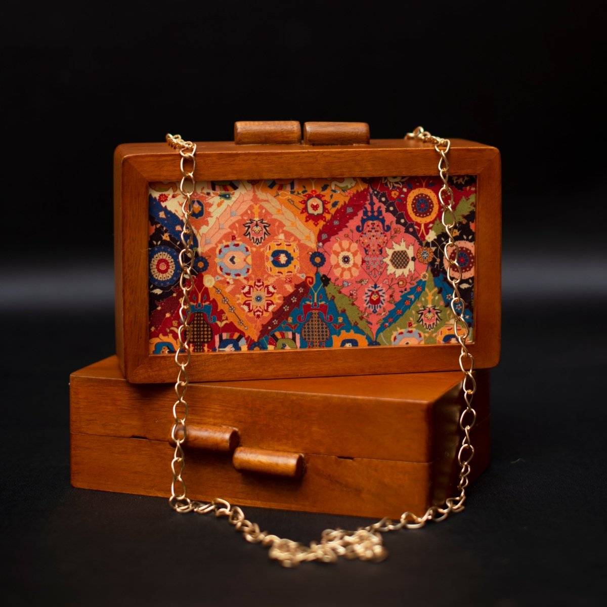Artklim Multicolour Printed Wooden Clutch