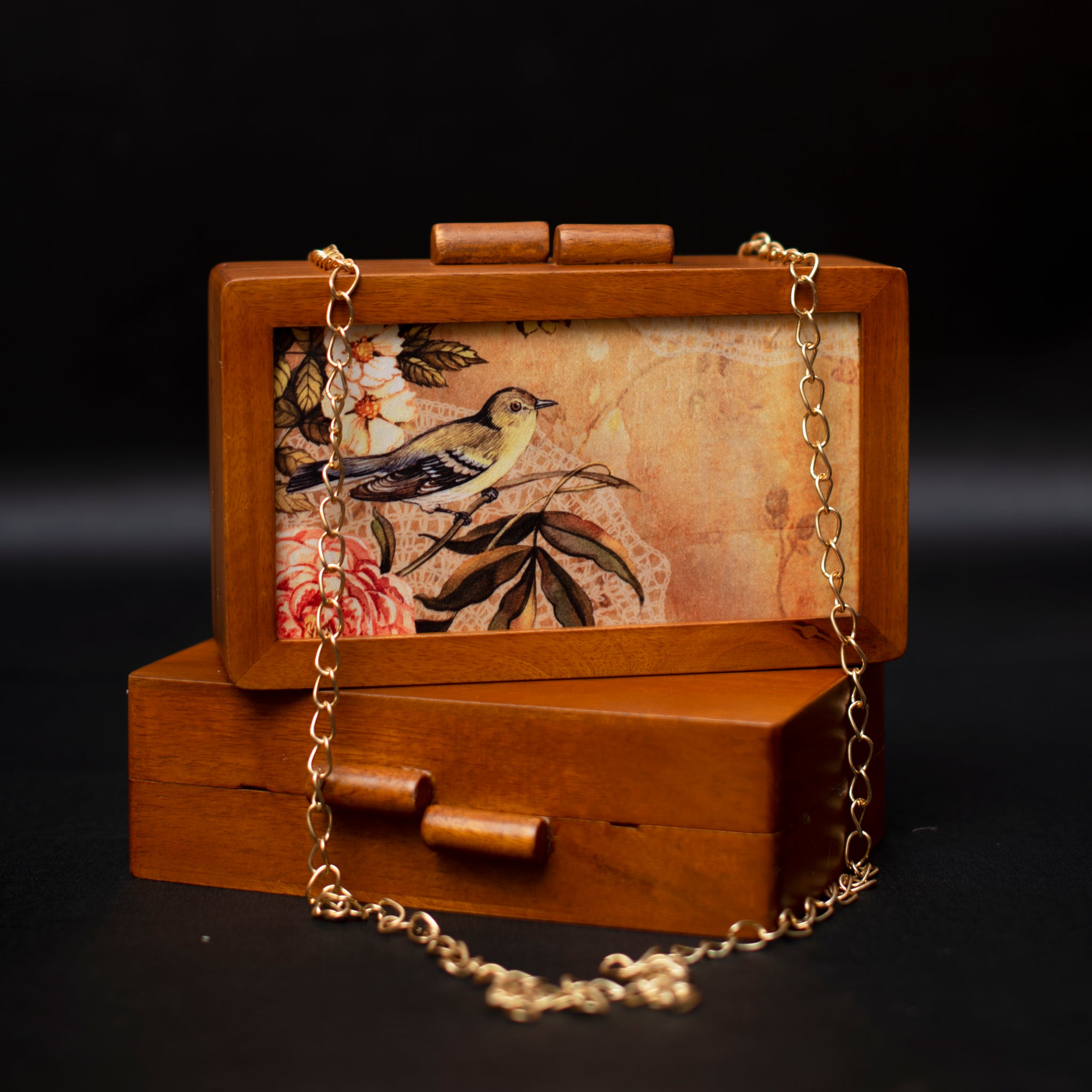 Birds Wooden Printed Clutch