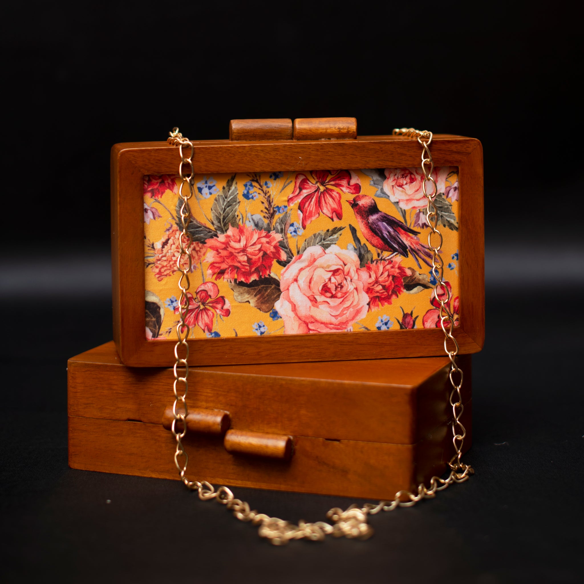 Artklim Bird and Flowers Wooden Printed Clutch