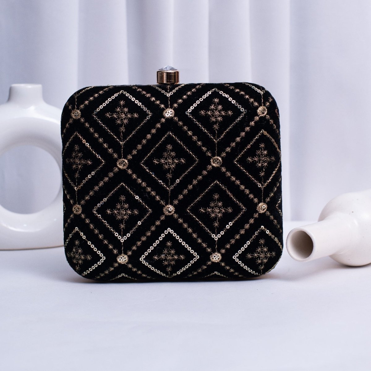 Artklim Black Based Sequins Embroidery Clutch