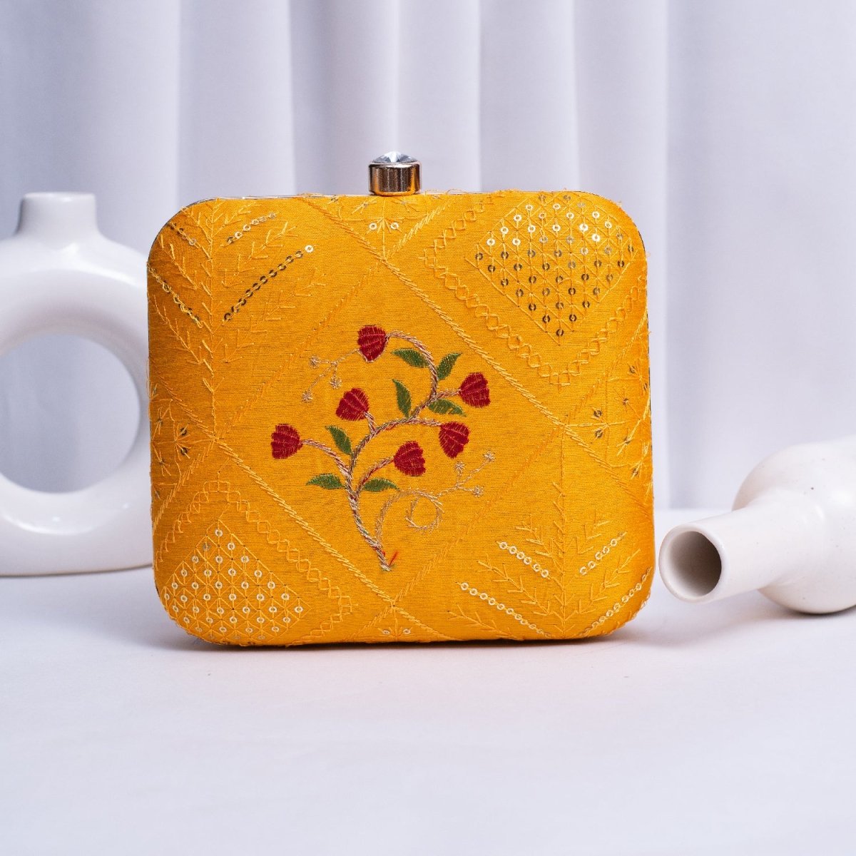 Artklim Yellow Based Sequins Embroidery Clutch