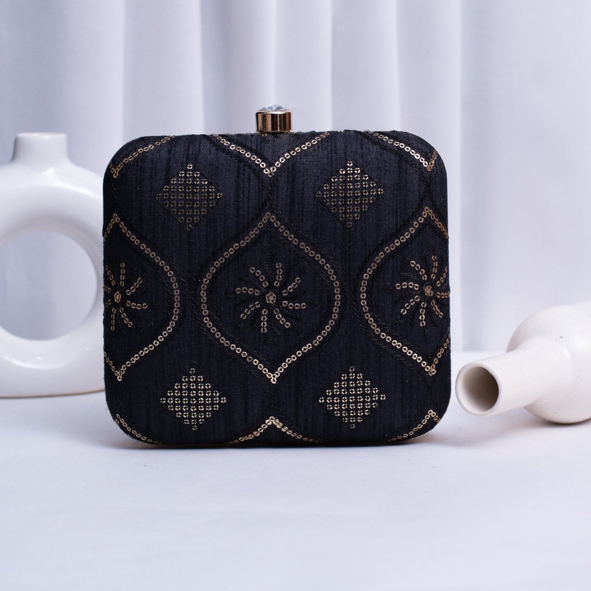 Artklim Black Based Sequins Embroidery Clutch
