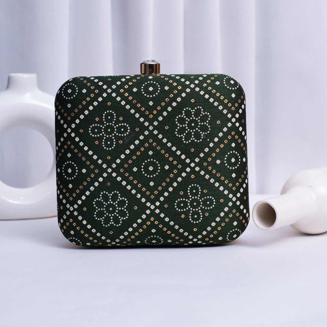 Artklim Olive Green Based Pattern Printed Clutch