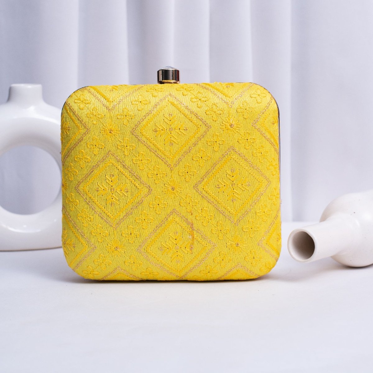Artklim Yellow Based Sequins Embroidery Clutch
