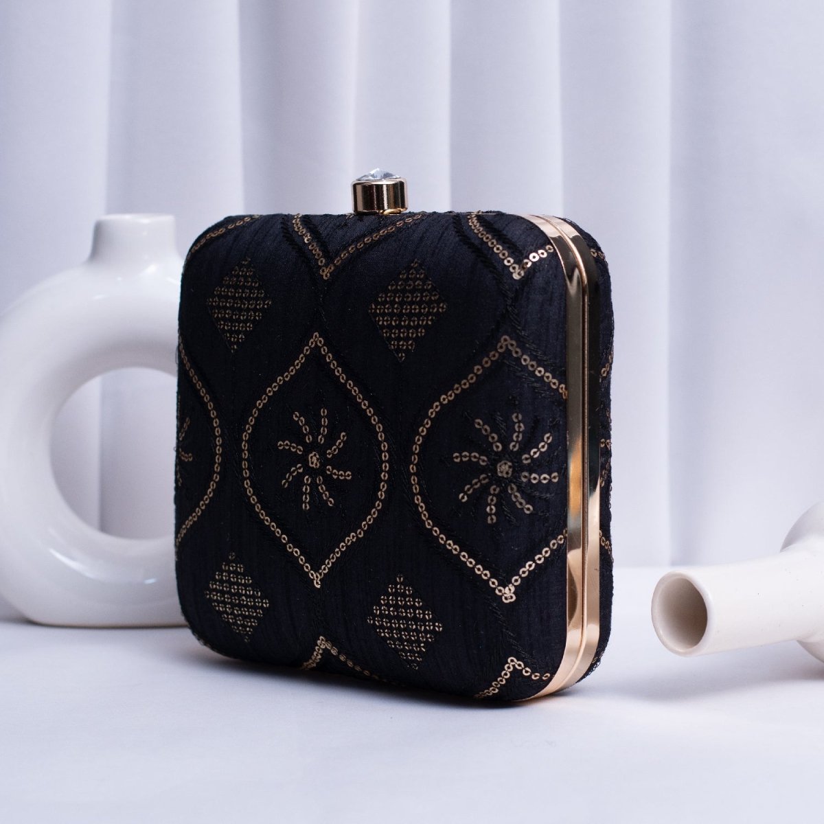 Artklim Black Based Sequins Embroidery Clutch