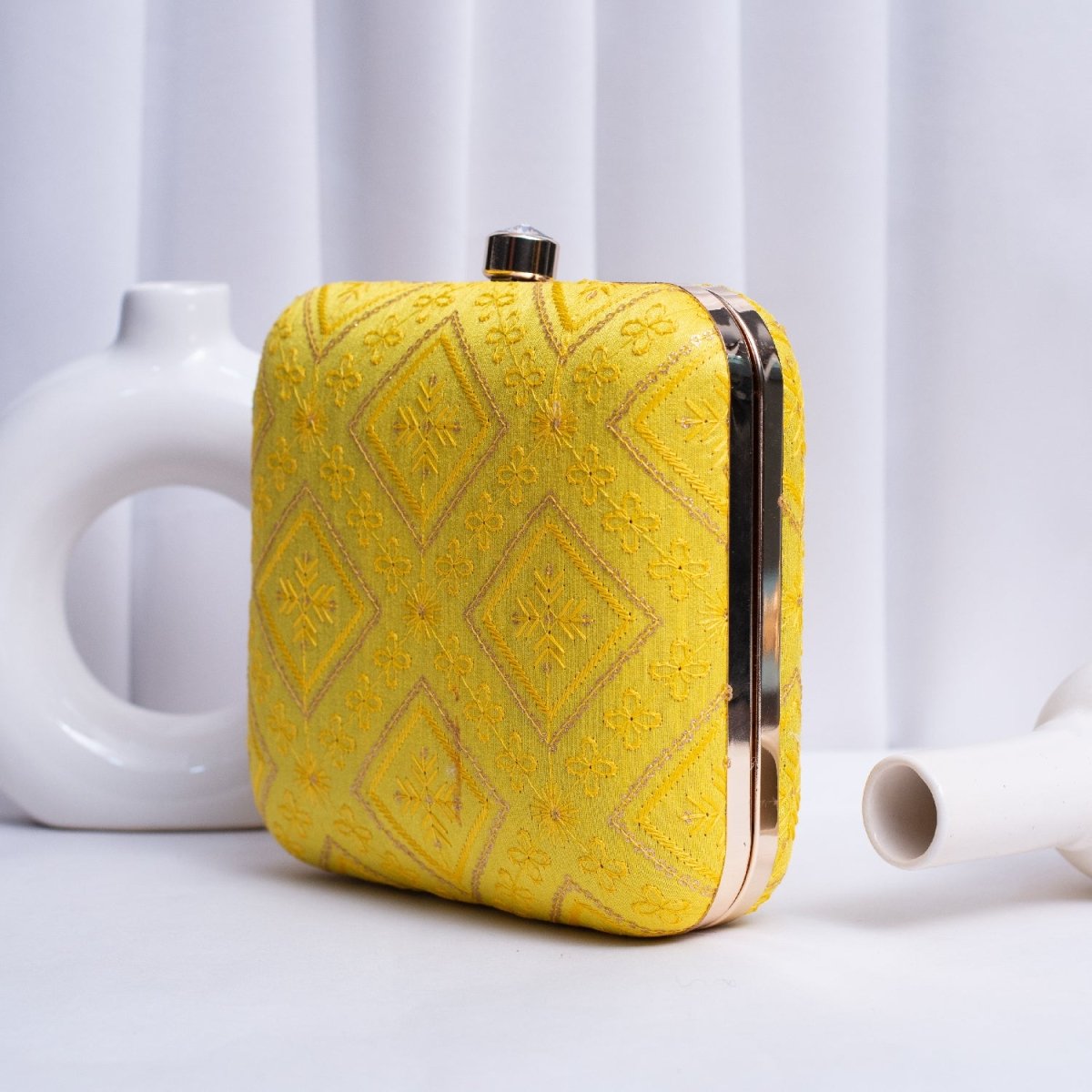 Artklim Yellow Based Sequins Embroidery Clutch