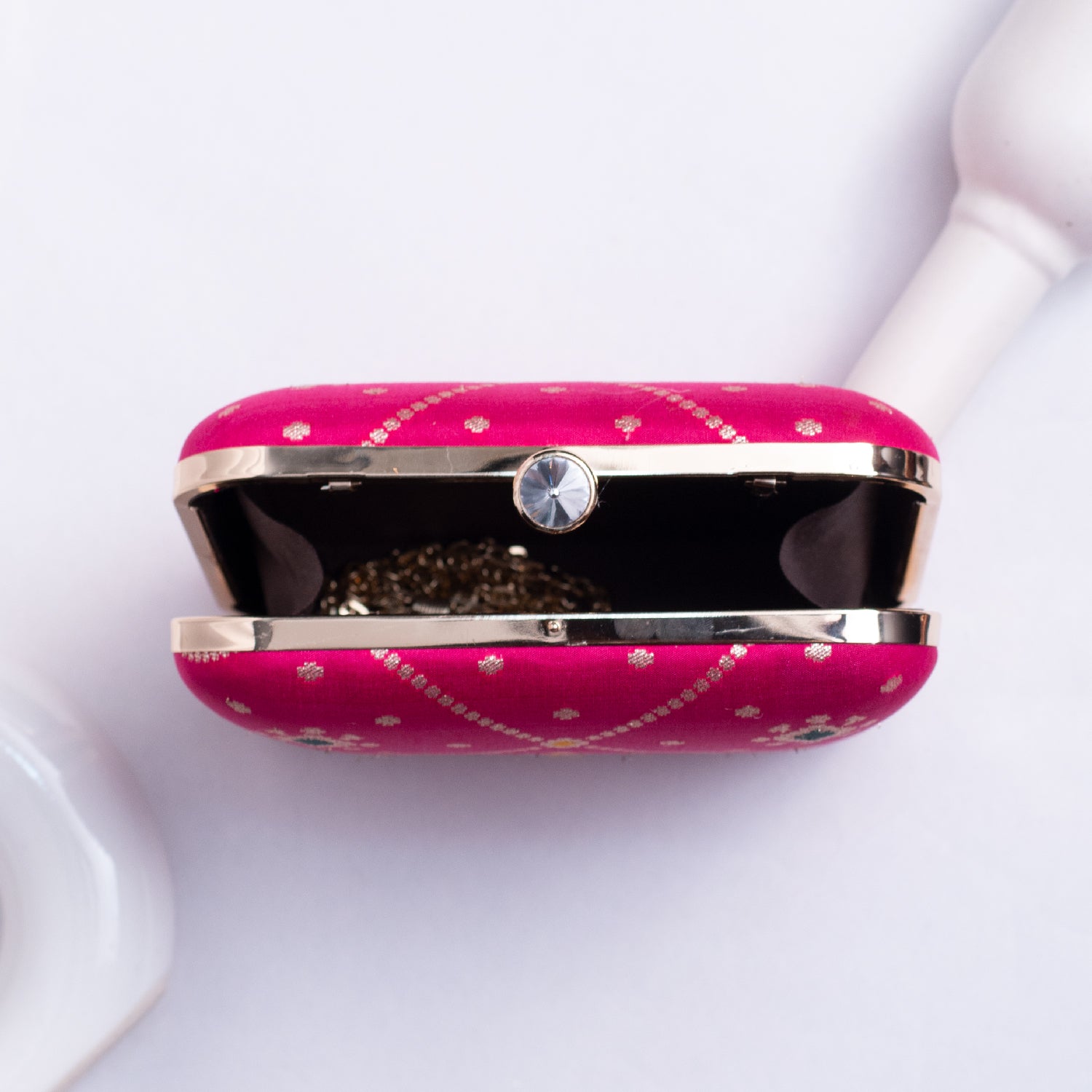 Artklim Magenta Pink Based Silver Pattern Printed Clutch