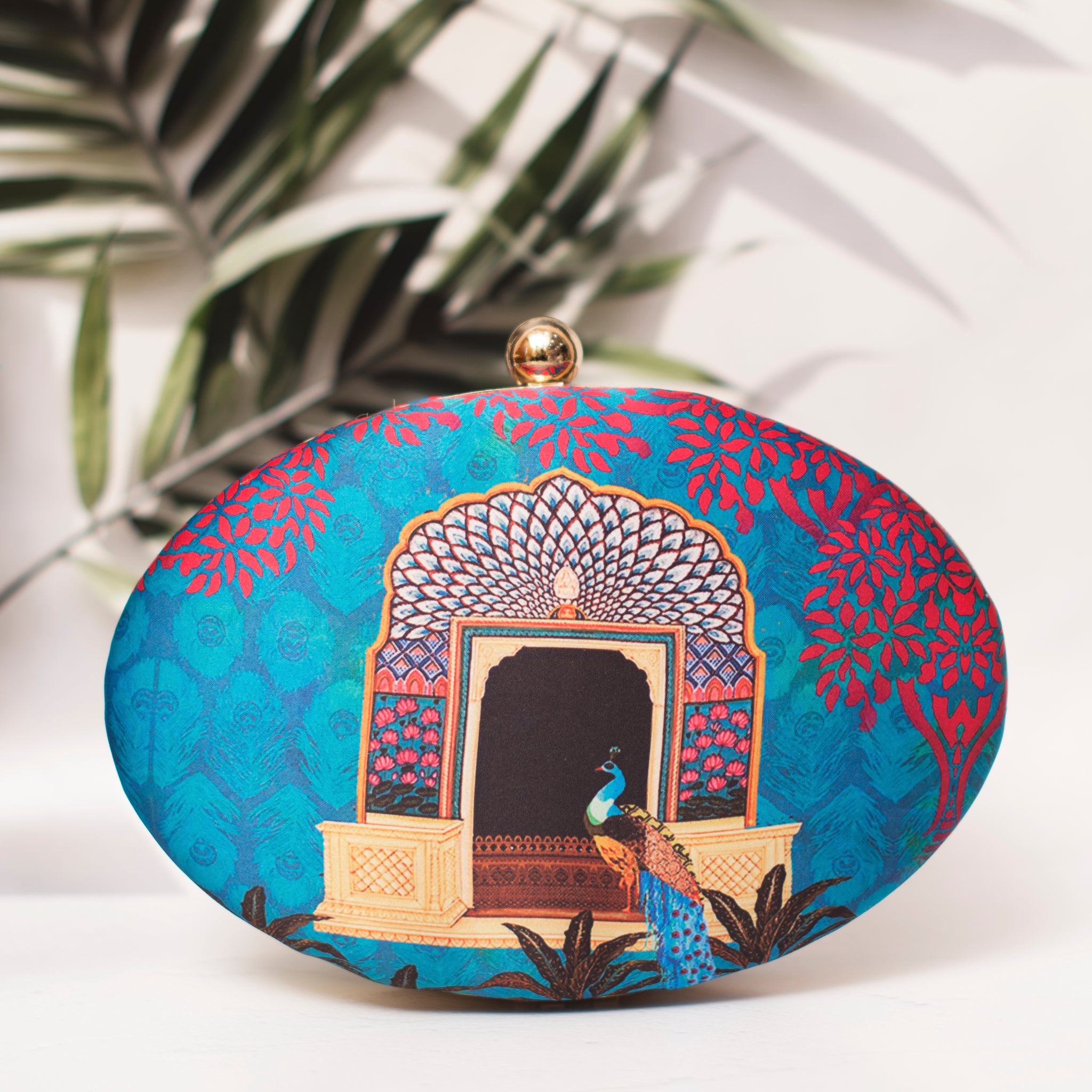 Artklim Peacock Printed Oval Clutch