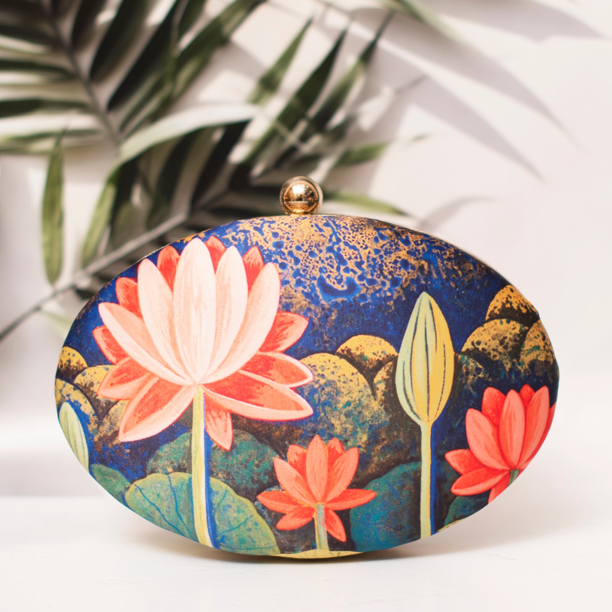 Artklim Oval Lotus Printed clutch