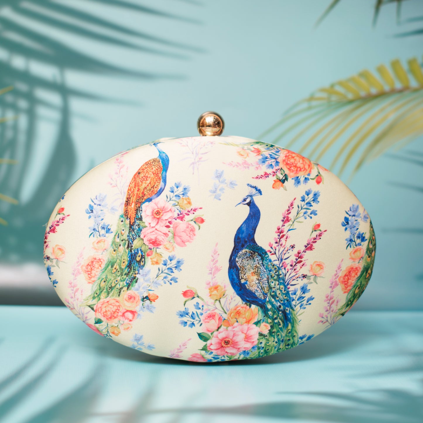 Peacock And Floral Printed Clutch