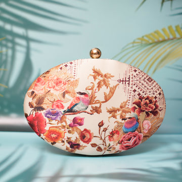 Artklim Oval Floral Birds Print Clutch