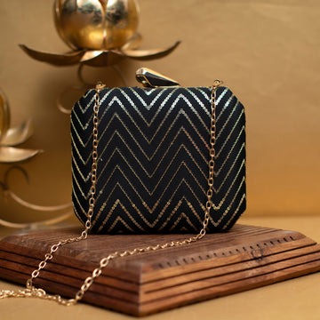 Black Sequins Zigzag Embroidery Clutch