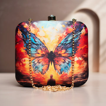 Multicoloured Butterfly Printed Clutch