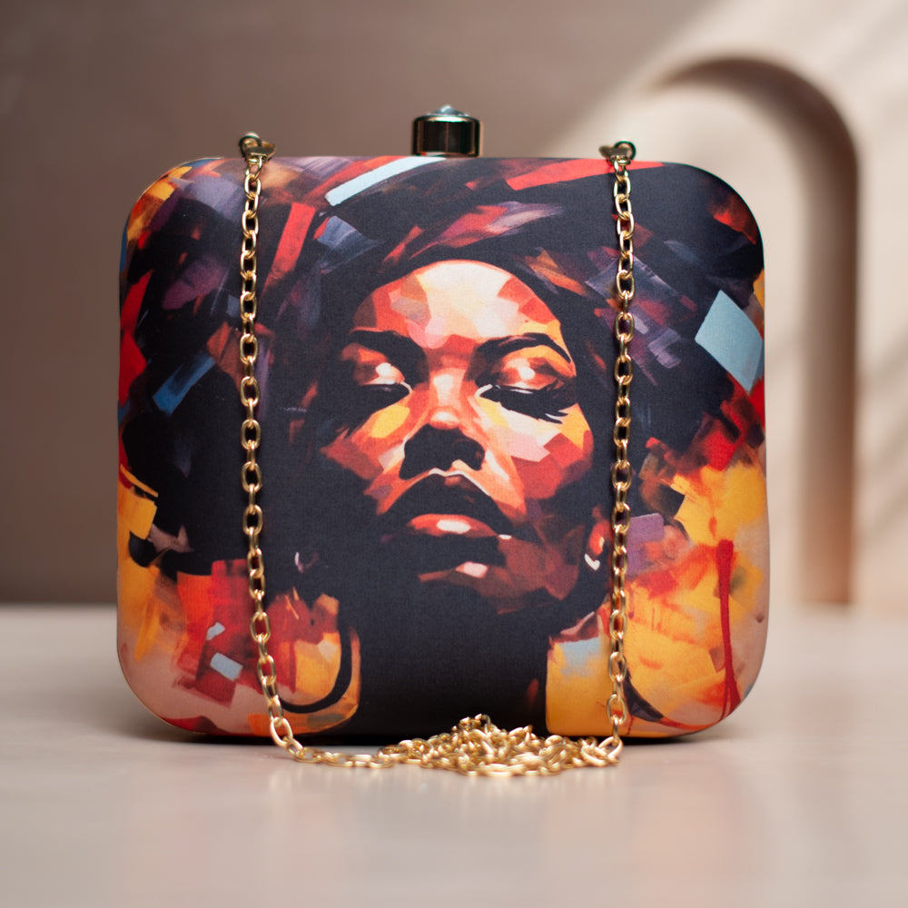 Afro Women Portrait Printed Clutch