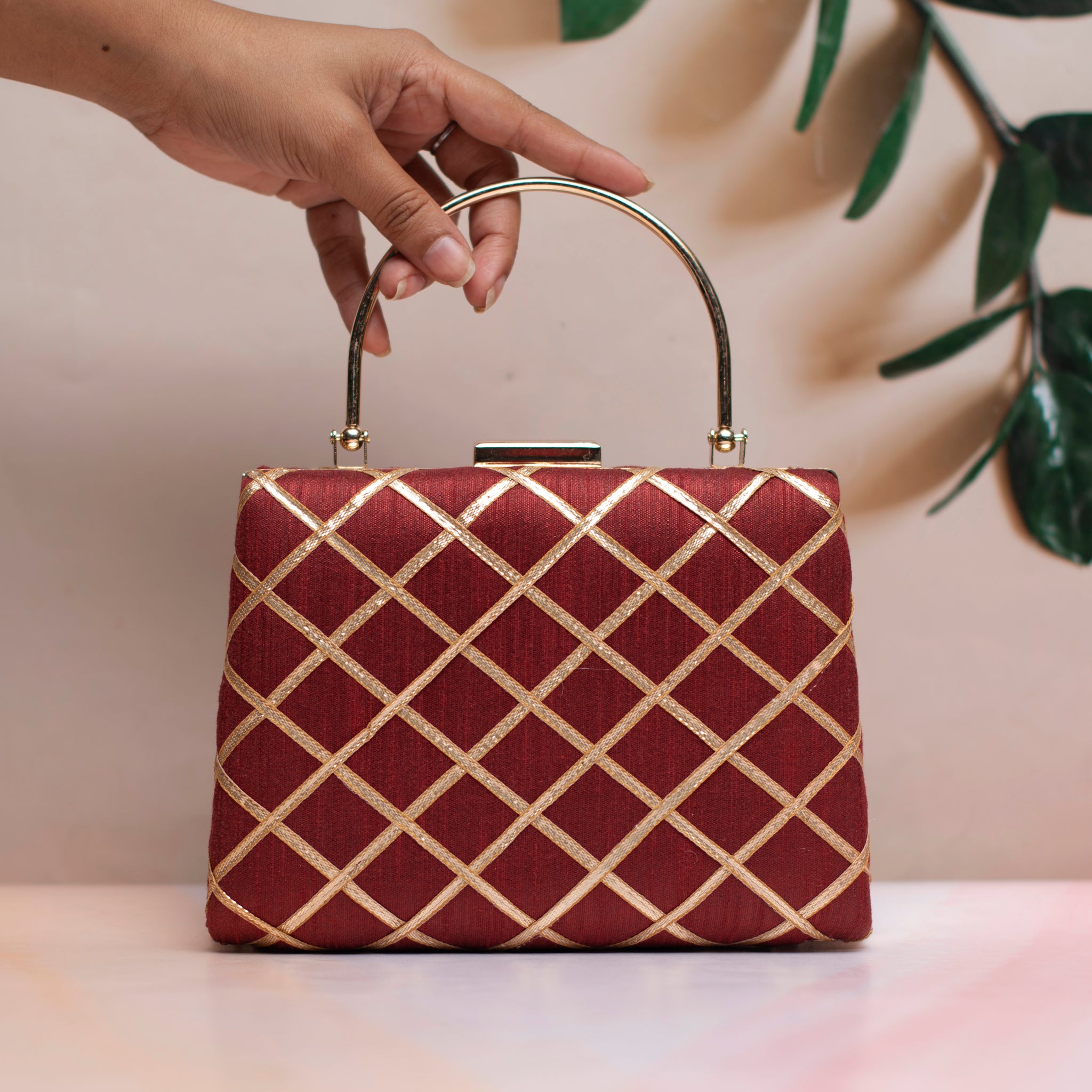 Maroon Gota Patti Fabric Clutch