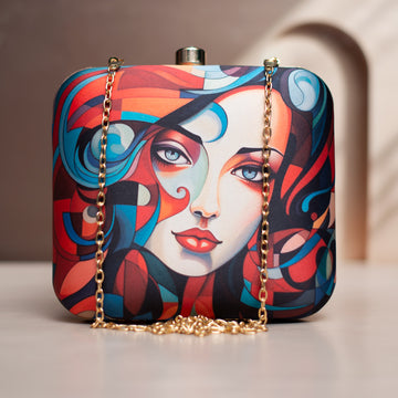 Multipattern Women Portrait Printed Clutch