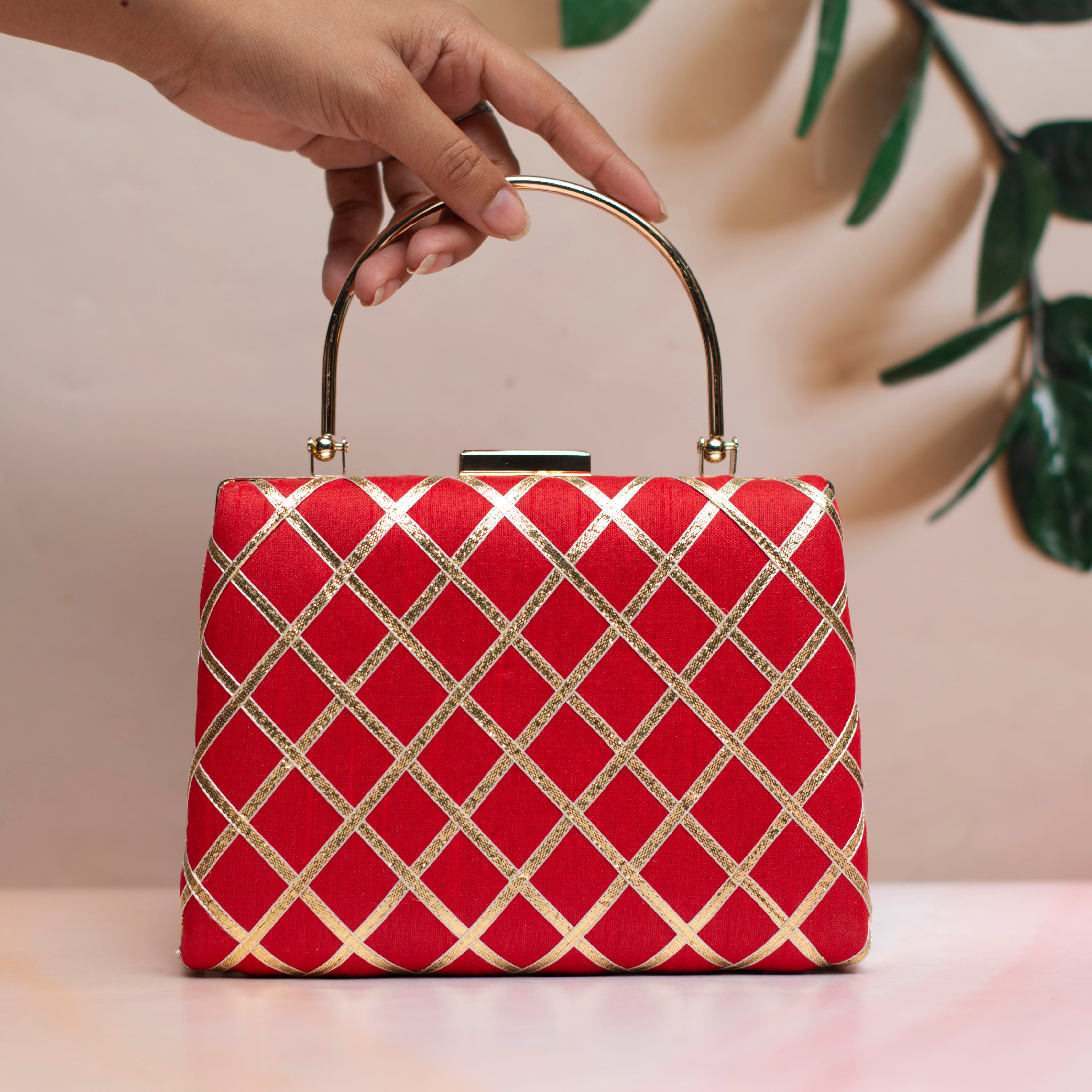 Bright Red Gota Patti Fabric Clutch