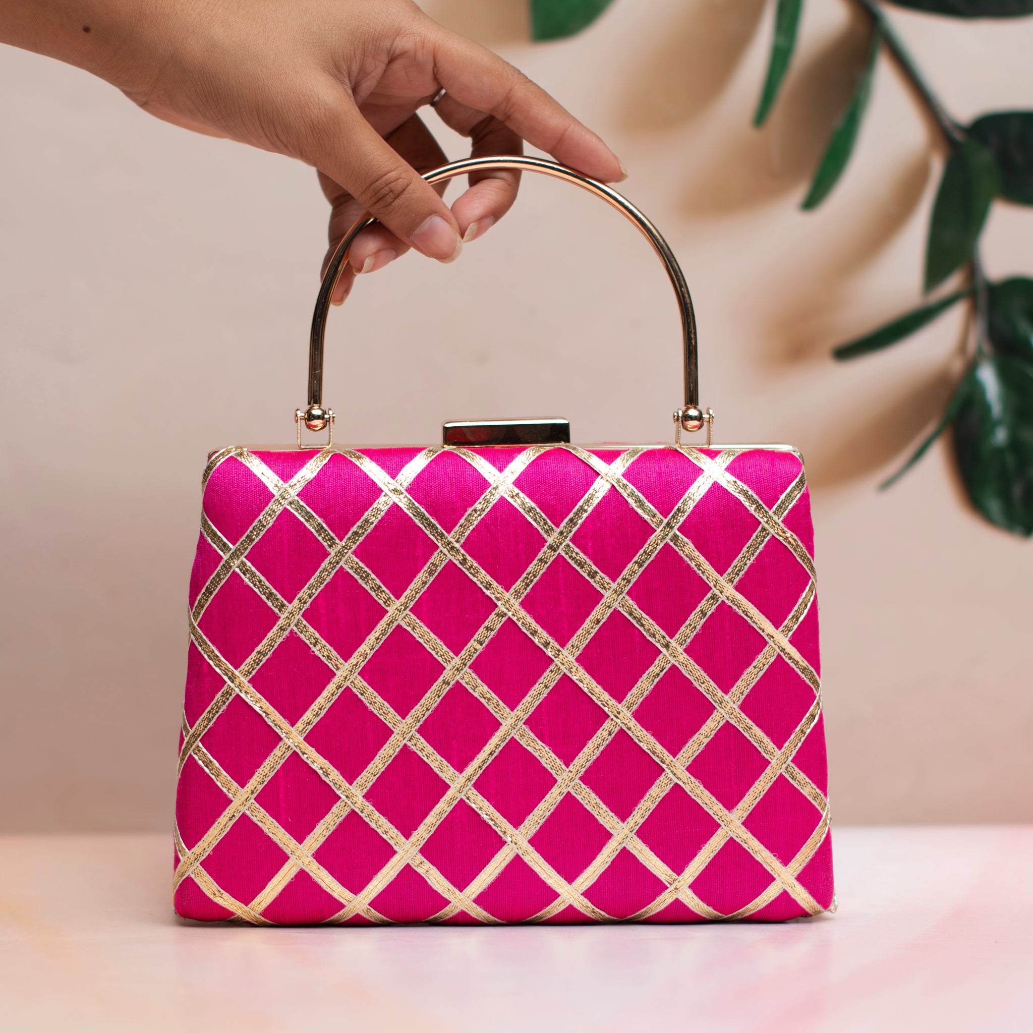 Magenta Pink Gota Patti Fabric Clutch