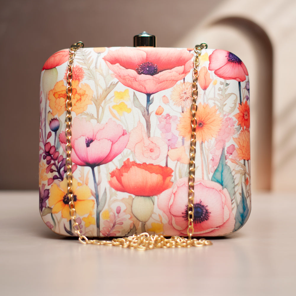 Multicoloured Floral Printed Clutch