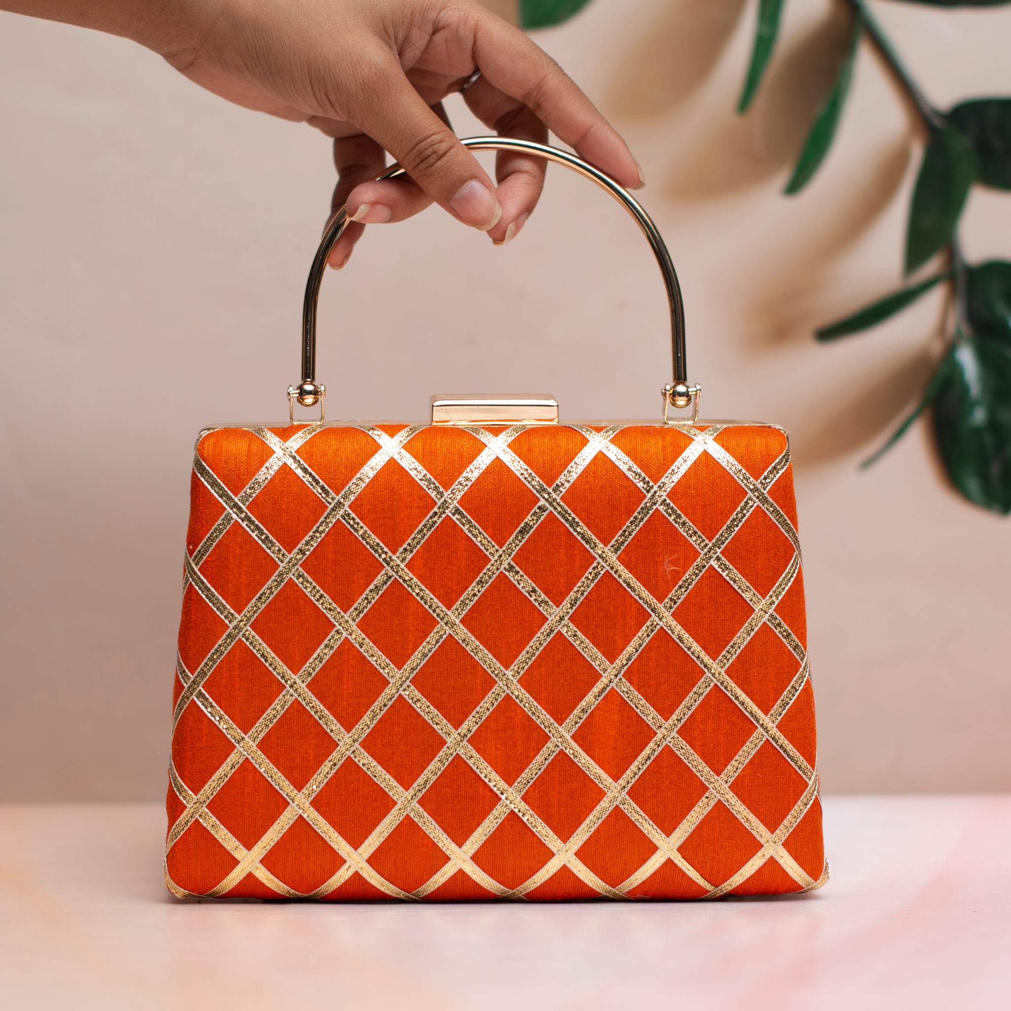 Orange Gota Patti Fabric Clutch