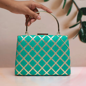 Turquoise Gota Patti Fabric Clutch