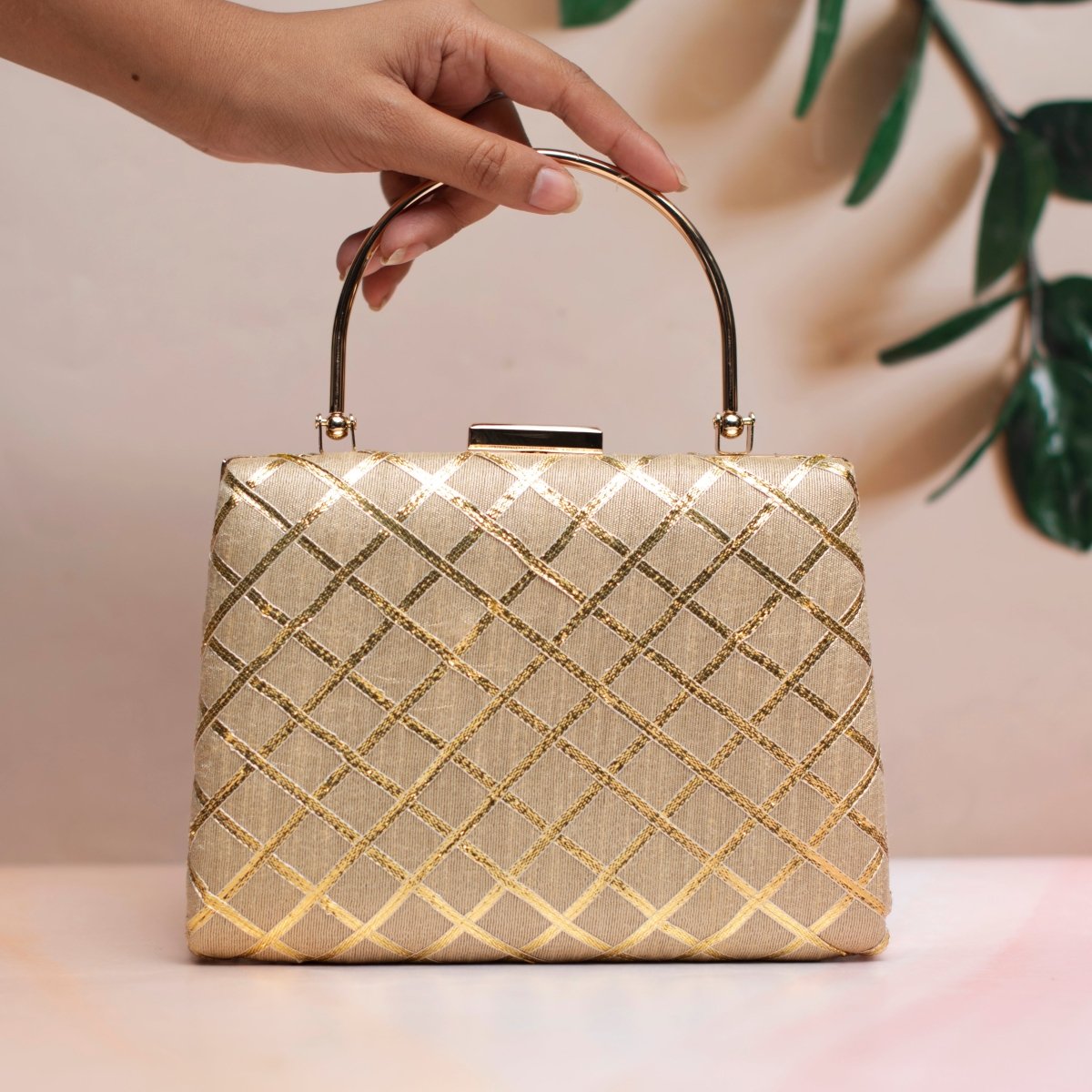 Beige Gota Patti Fabric Clutch