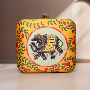 Artklim Madhubani Elephant & Lotus Printed Clutch