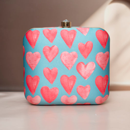 Artklim Pink Hearts Blue Valentine Clutch