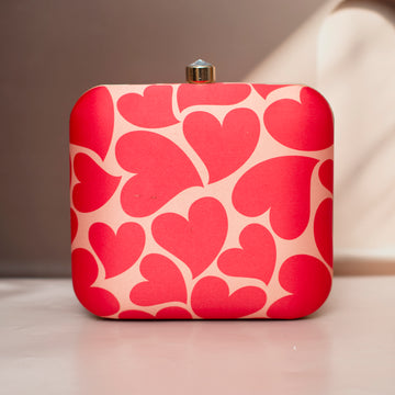 Artklim Valentine Red Hearts Printed Clutch