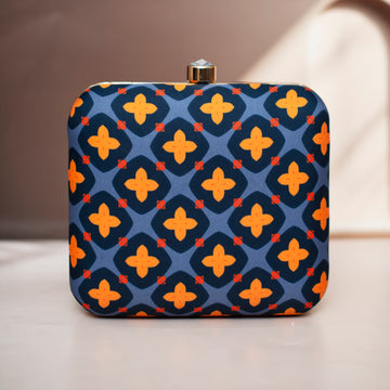 Artklim Mughal Motifs Printed Blue Clutch