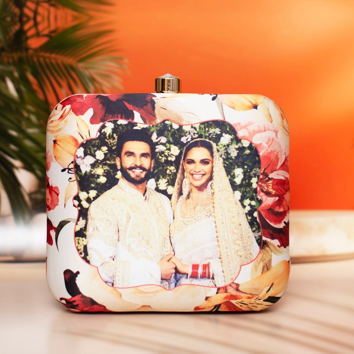 Artklim White Based Floral Printed Customized Clutch