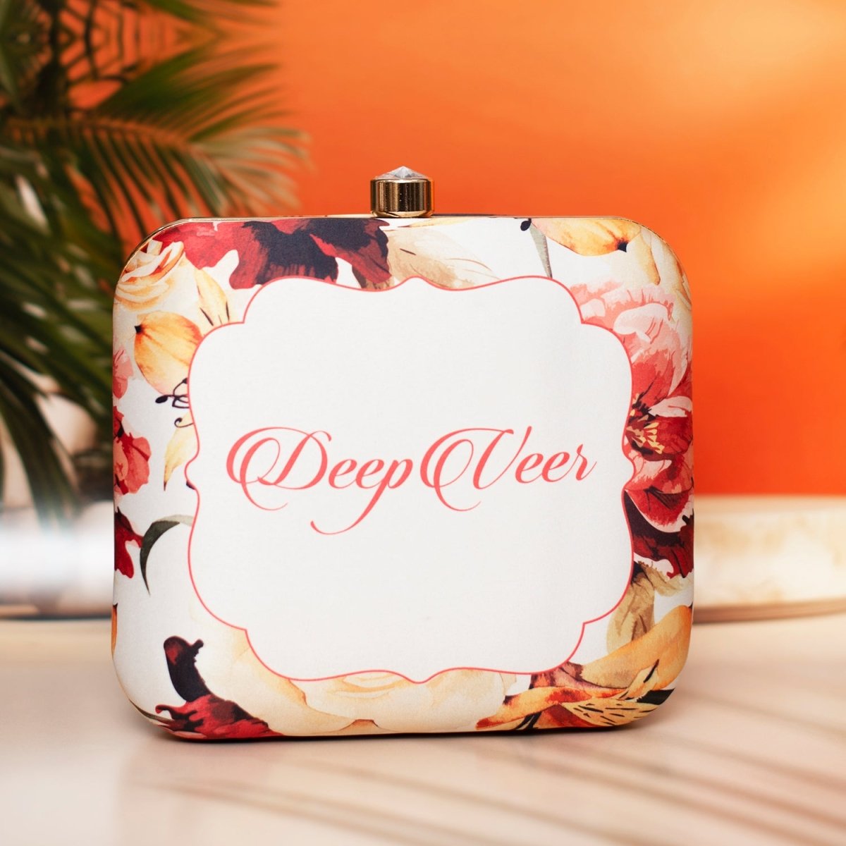 Artklim White Based Floral Printed Customized Clutch